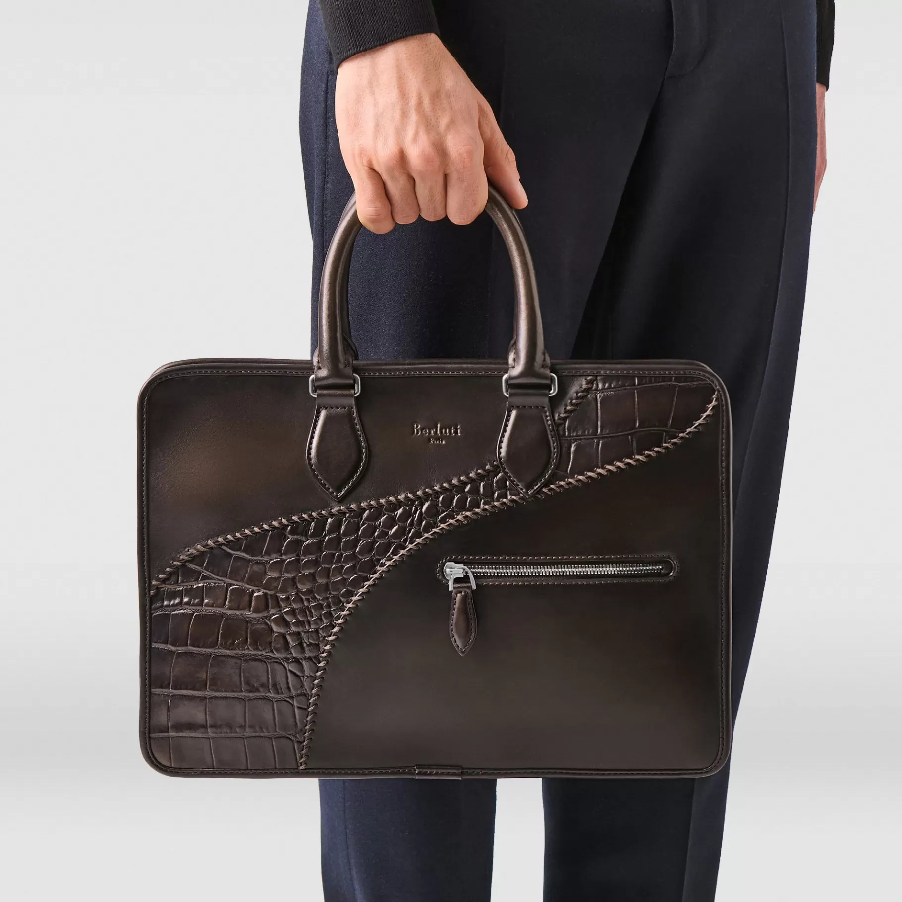 Cartable Un Jour Mini en cuir de veau et d'alligator | Berluti Cheap