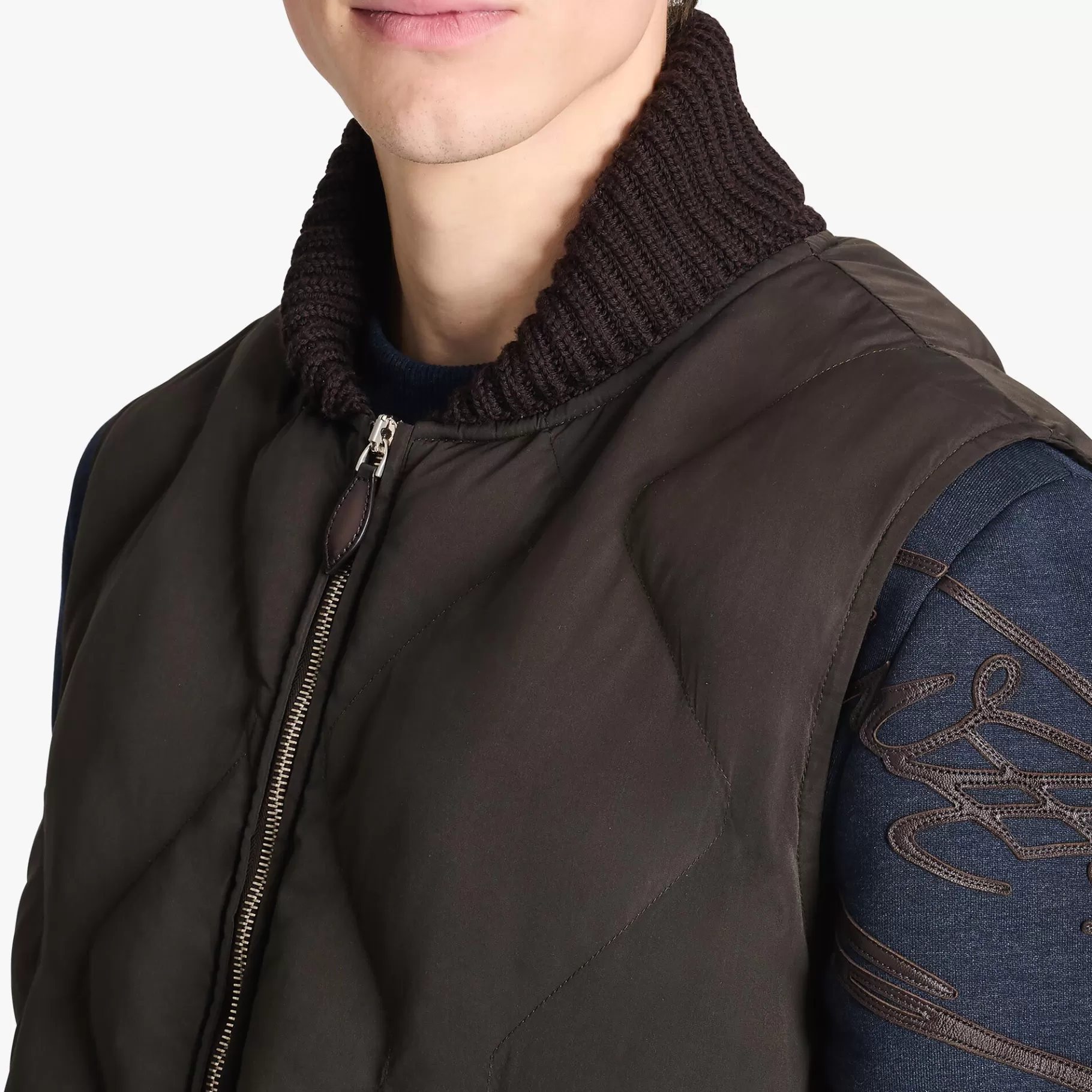 Doudoune Sans Manches En Nylon Matelassé Avec Col En Maille | Berluti Shop